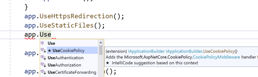 app.UseCookiePolicy() in Startup.cs
